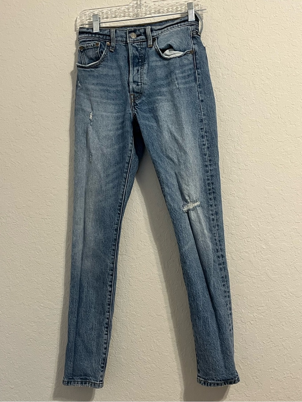 Levi’s 501 Skinny Jeans Women’s 25 Distressed Button Fly Medium Wash W25 L30
